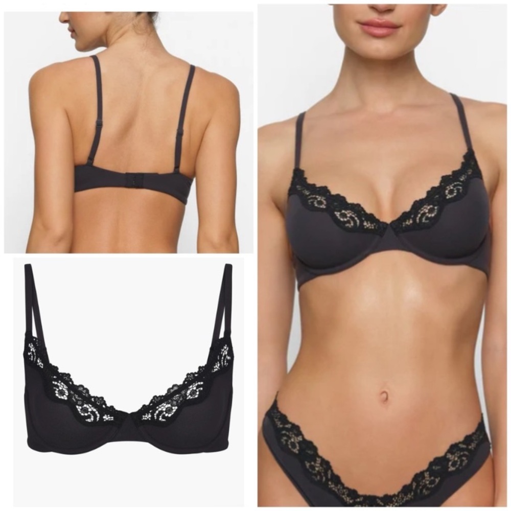 SKIMS Black Lace Trim Bra